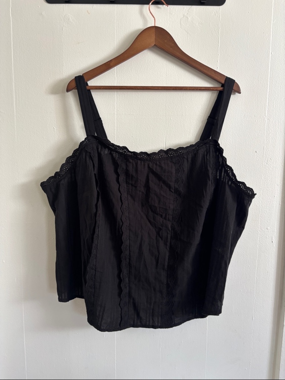 NWT Torrid 100% Cotton Black Lace-Trim Tank Top